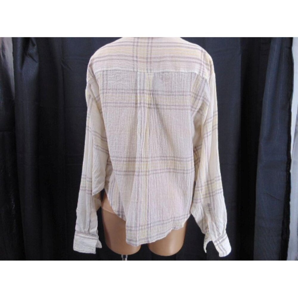 Free People Ivory Cutie Plaid Crop Top M Button Front Dolman Sleeves OB613778 - Picture 4 of 15
